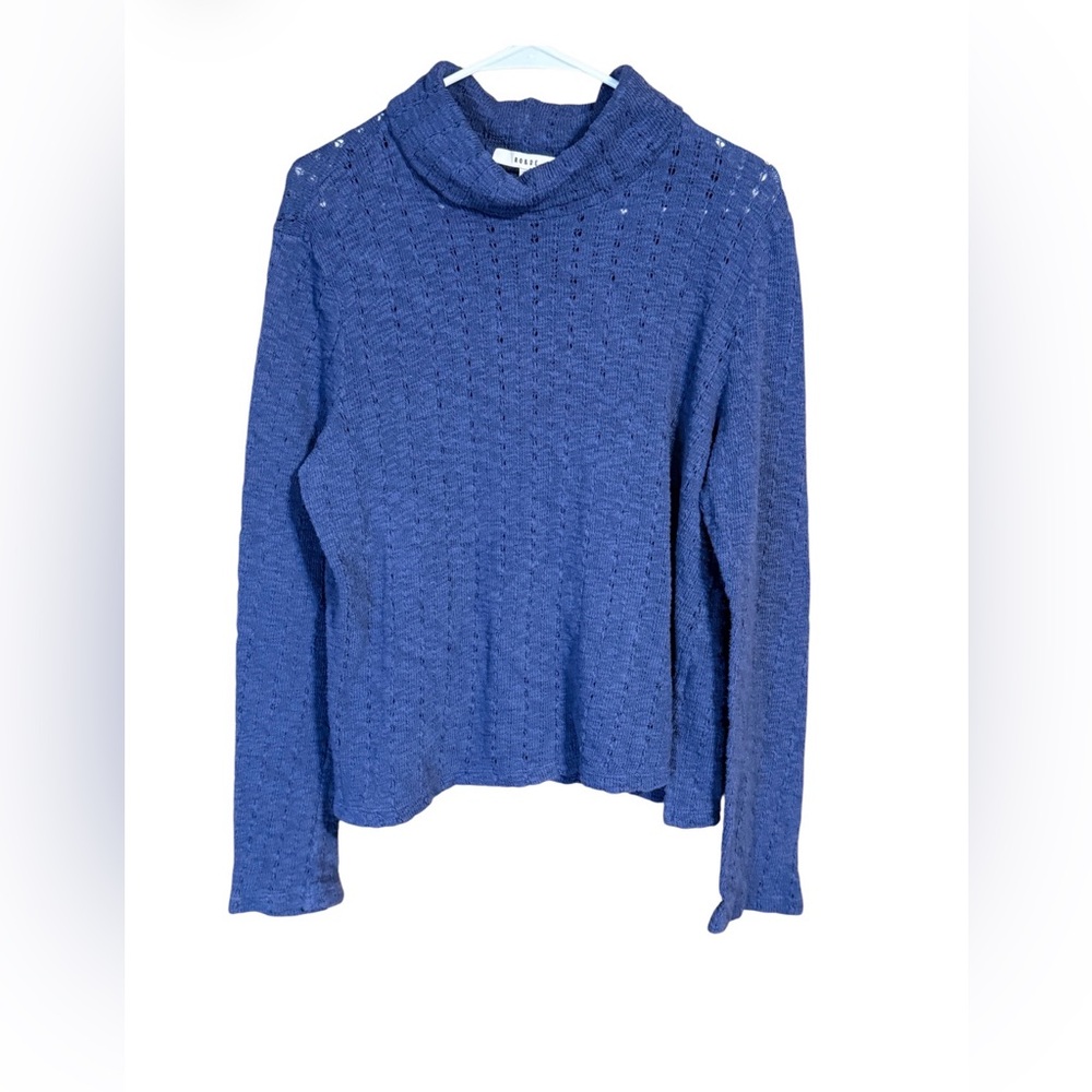 Ro & De Blue Open Knit Mock Neck Sweater XL Lightweight Boho Cotton Blend - Picture 2 of 3